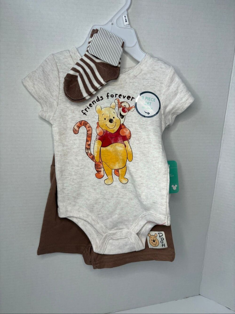 Disney Winnie the Pooh and Tigger Baby Boy 3 Piece Set Socks Shorts Shirt 6-9M